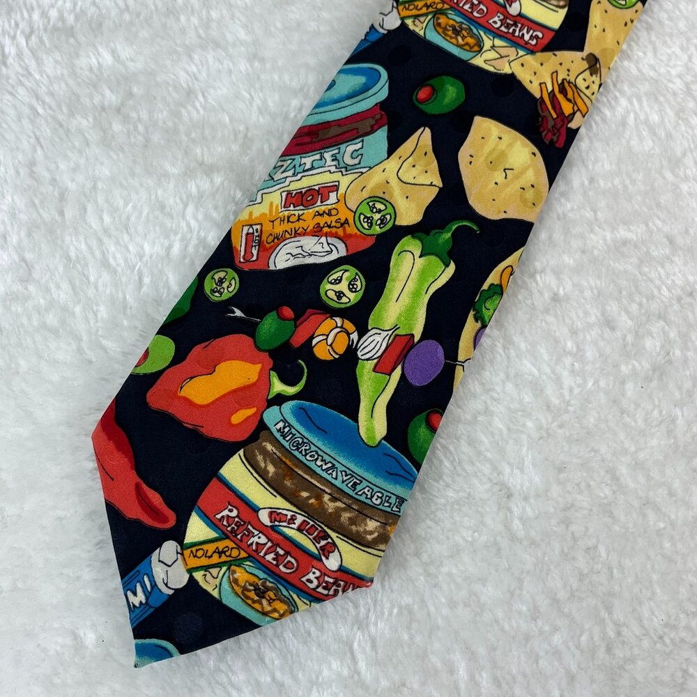 Nicole Miller Neck Tie, Vintage 1991 Mexican Food Nachos & Salsa, 100% Silk